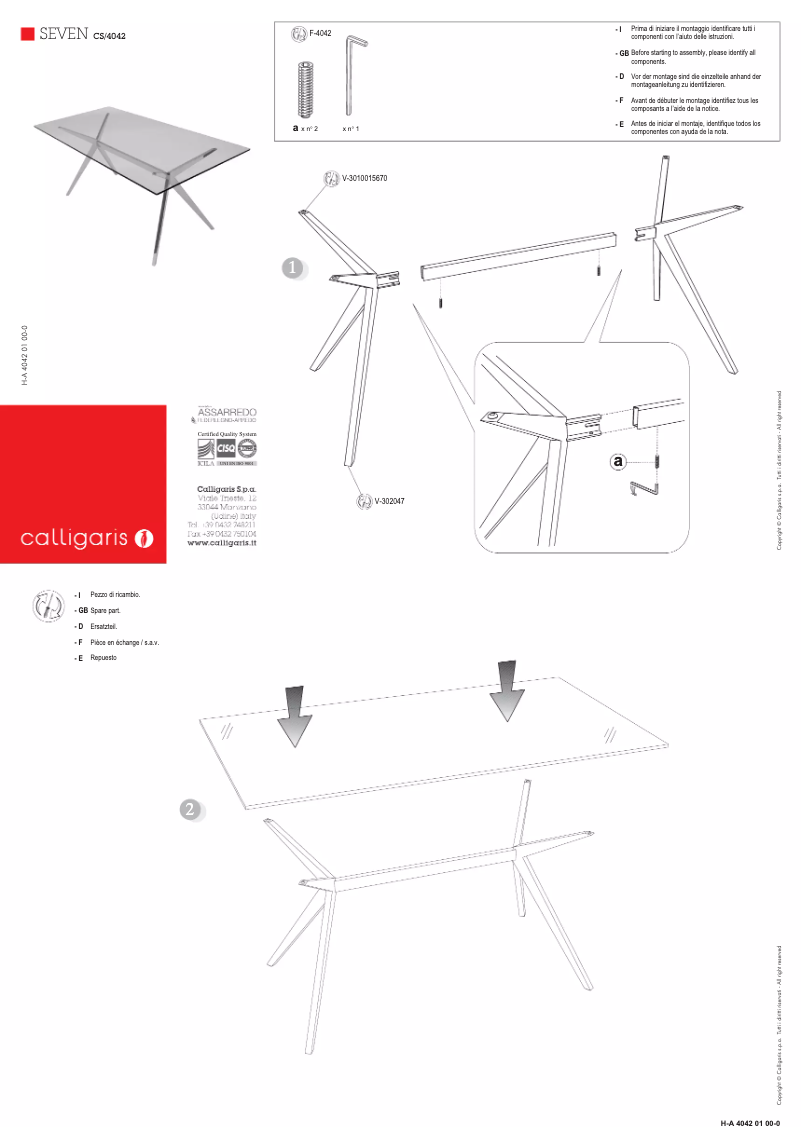 Page 1 de la notice Manuel utilisateur Calligaris .com SEVEN CS/4042-RC 130 G