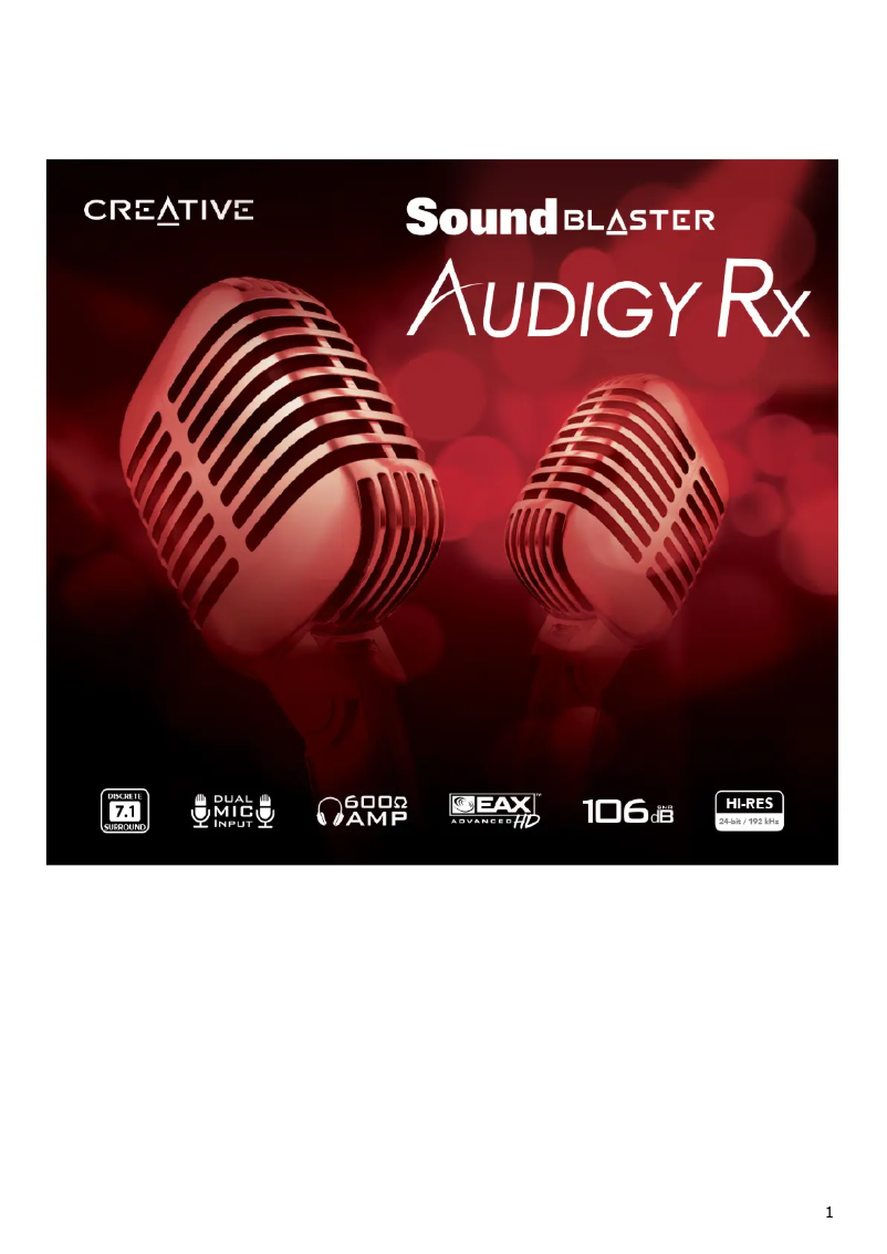 Image de la première page du manuel de l'appareil Sound Blaster Audigy Rx