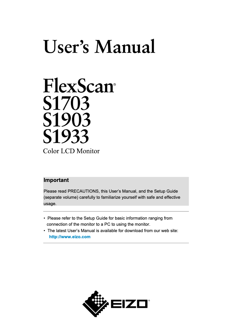 Page 1 de la notice Manuel utilisateur Eizo FlexScan S1933