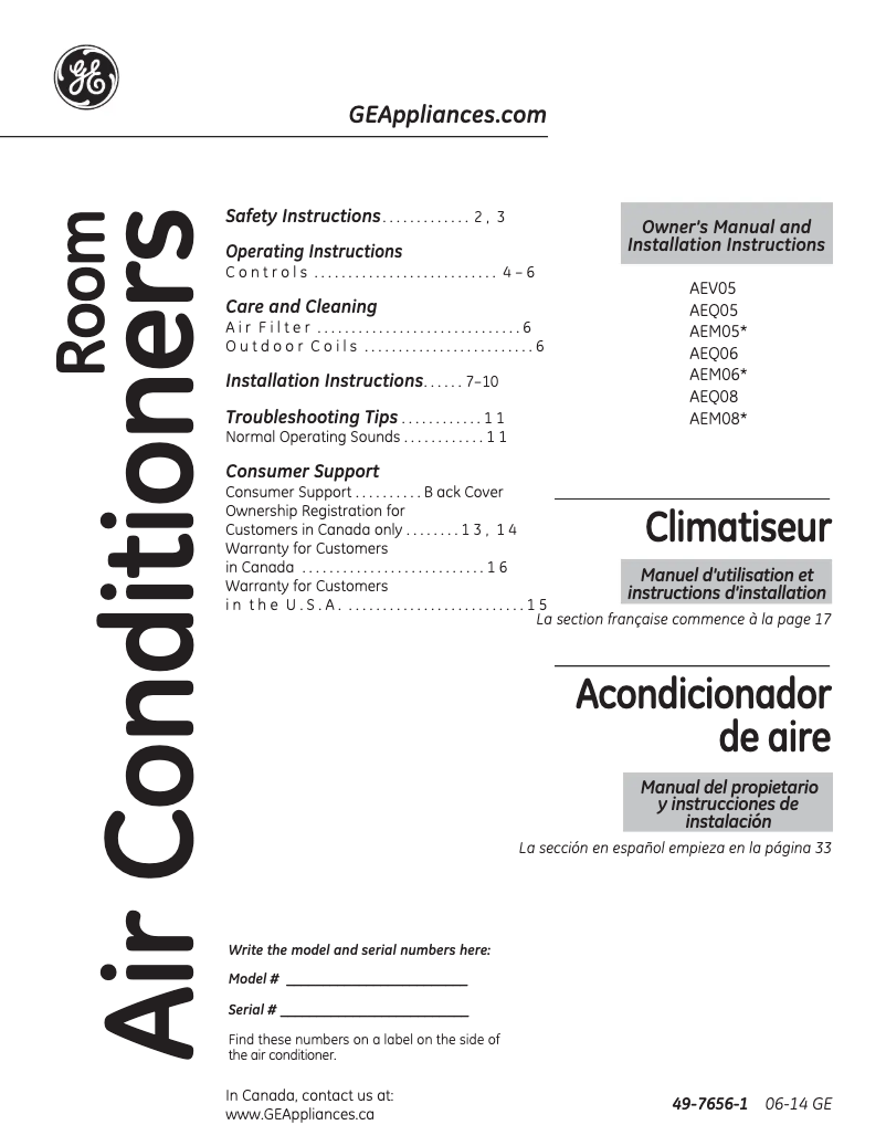 Page 1 de la notice Mode d'emploi GE AEQ05LS