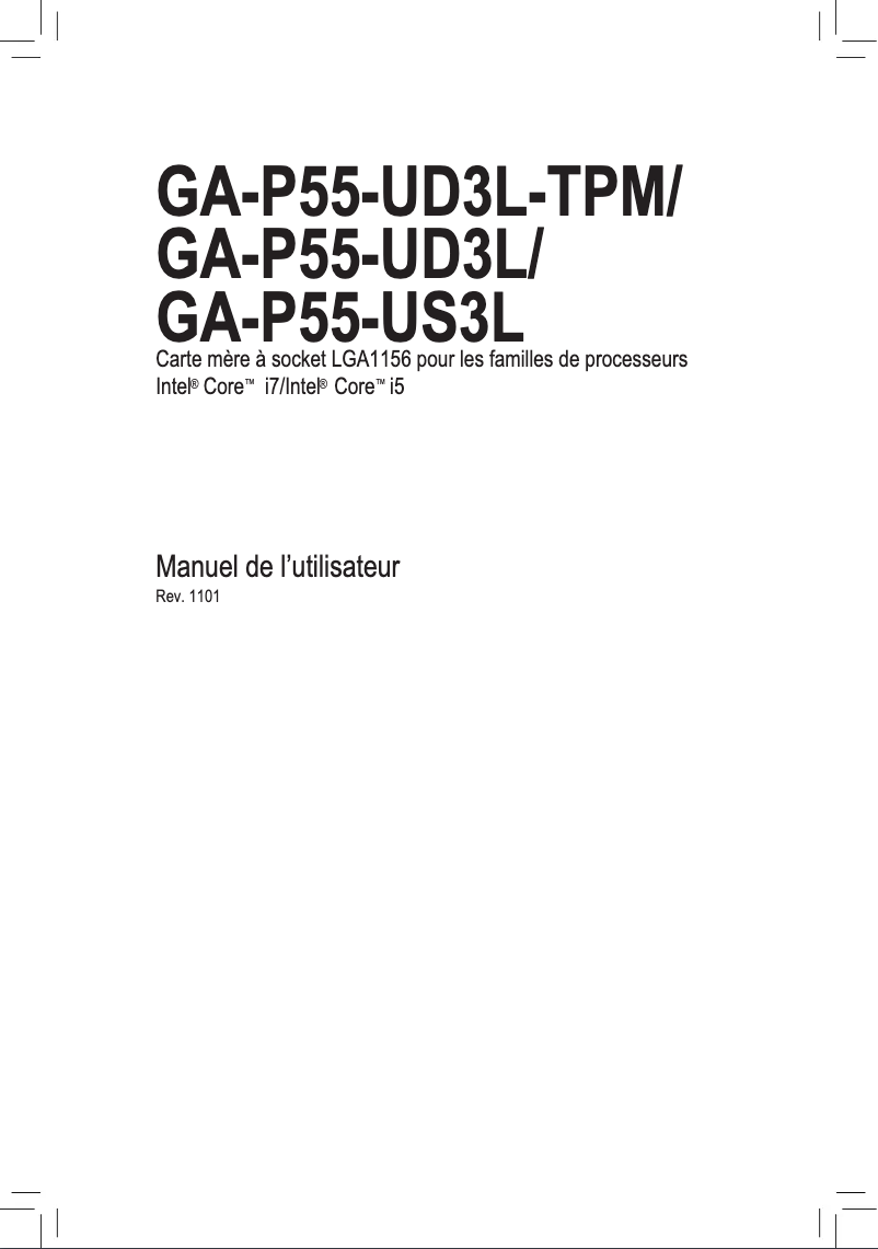 Page 1 de la notice Manuel utilisateur Gigabyte GA-P55-UD3L-TPM