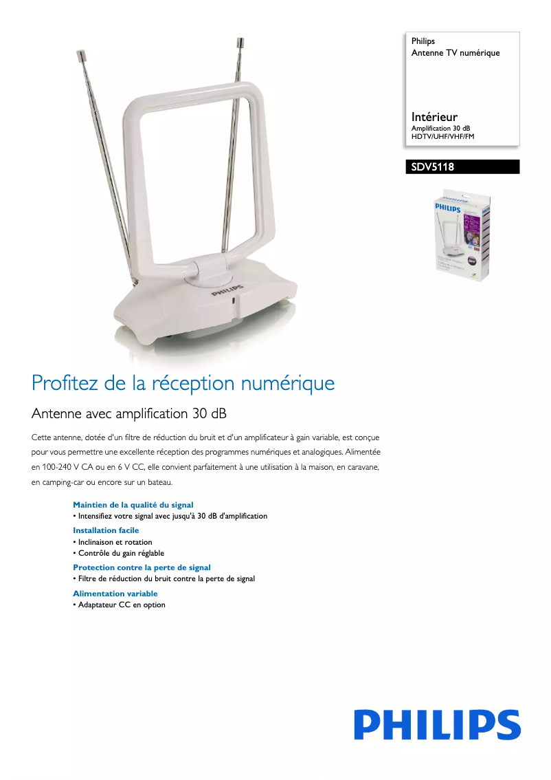 Page 1 de la notice Fiche technique Philips SDV5118