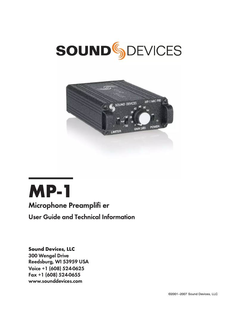 Page n°1 - Manuel utilisateur Sound Devices MP-1