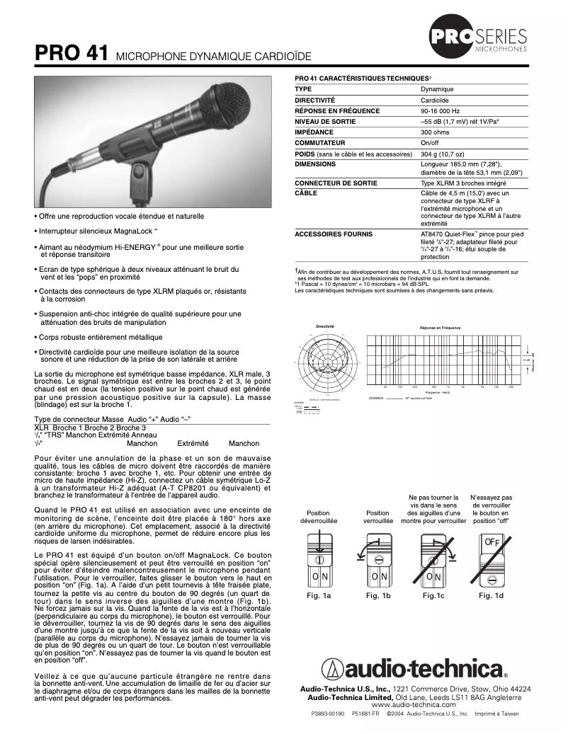 Page 1 de la notice Manuel utilisateur Audio-Technica PRO41