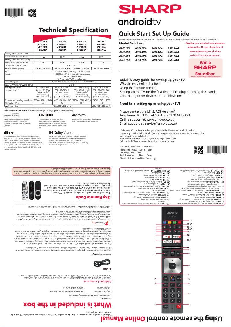 Page n°1 - Guide de démarrage rapide Sharp 55EL6KA