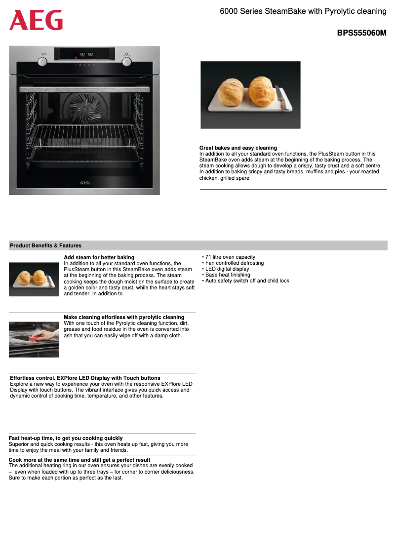 Page 1 de la notice Fiche technique AEG BPS555060M