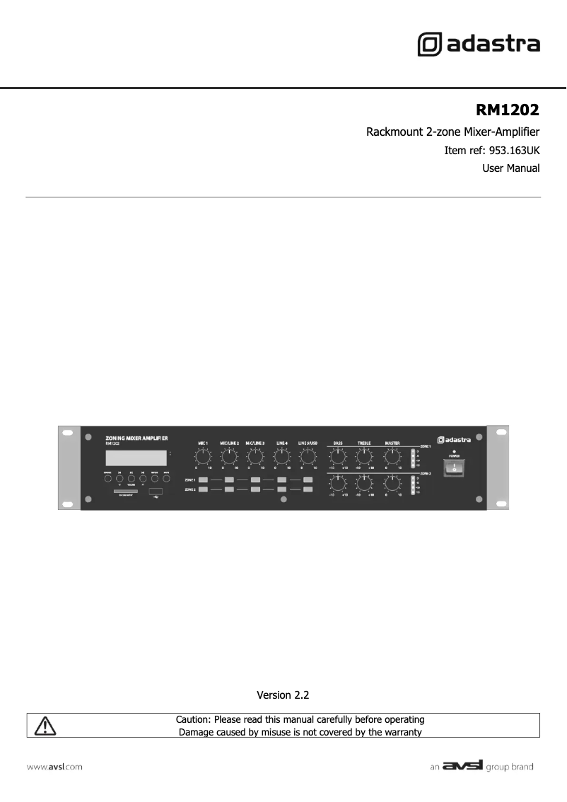 Page 1 de la notice Manuel utilisateur Adastra RM1202