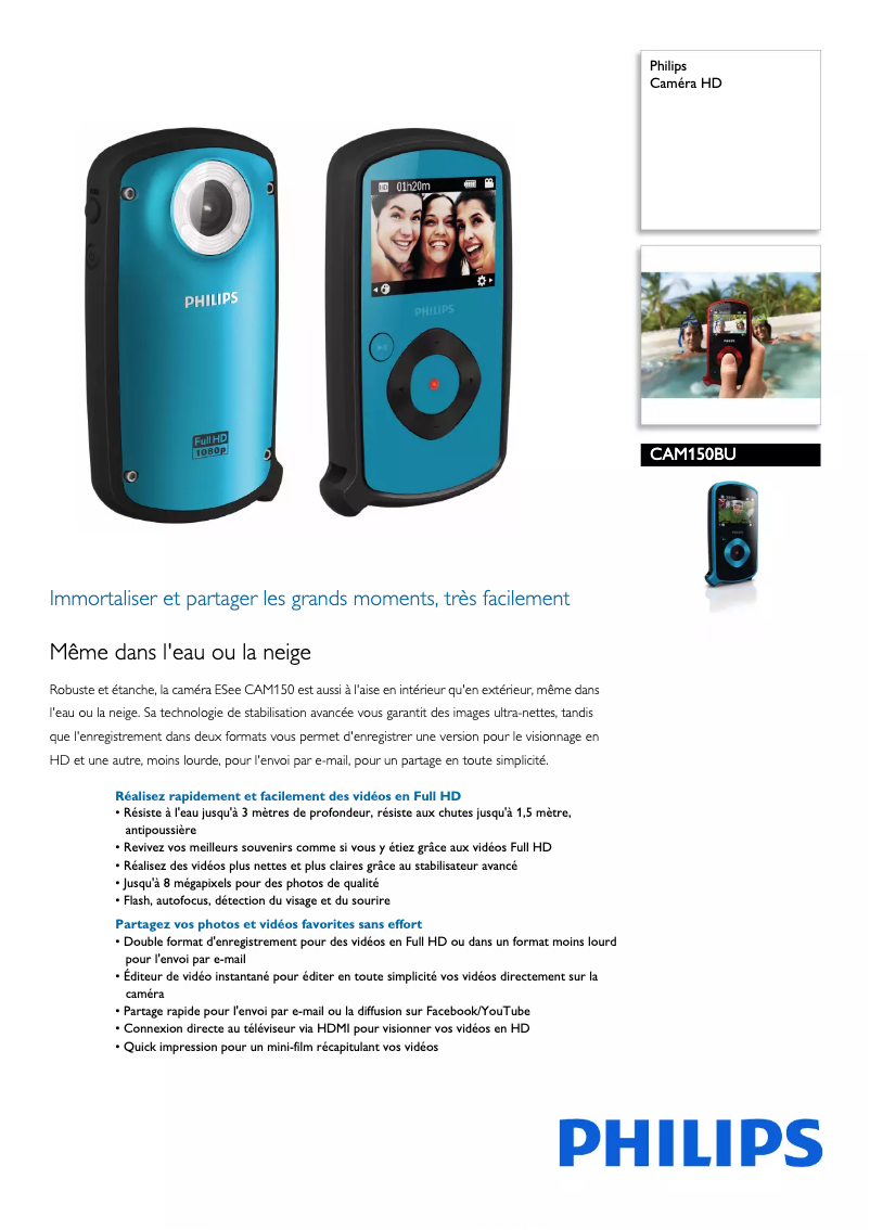 Page 1 de la notice Fiche technique Philips CAM150