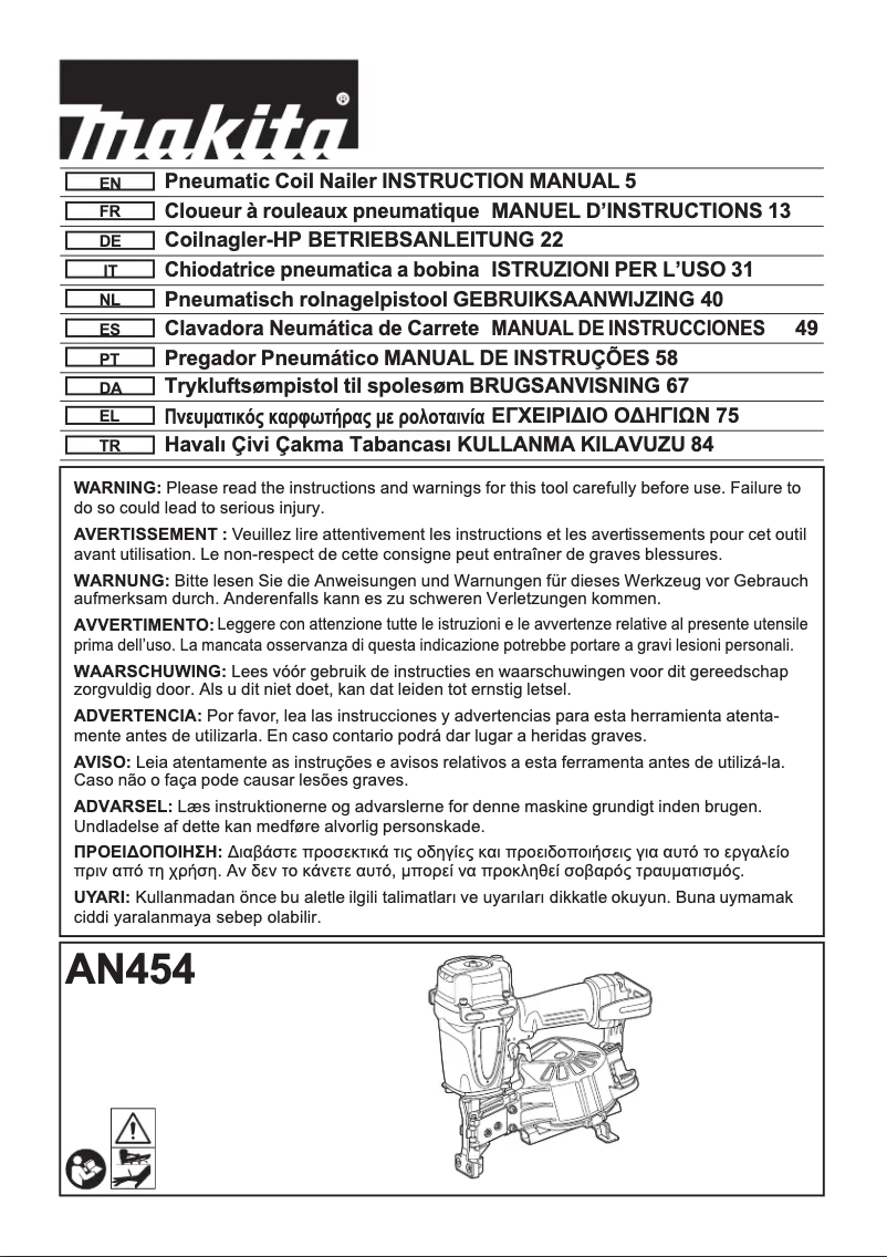 Página 1 del manual Manual de usuario Makita AN454