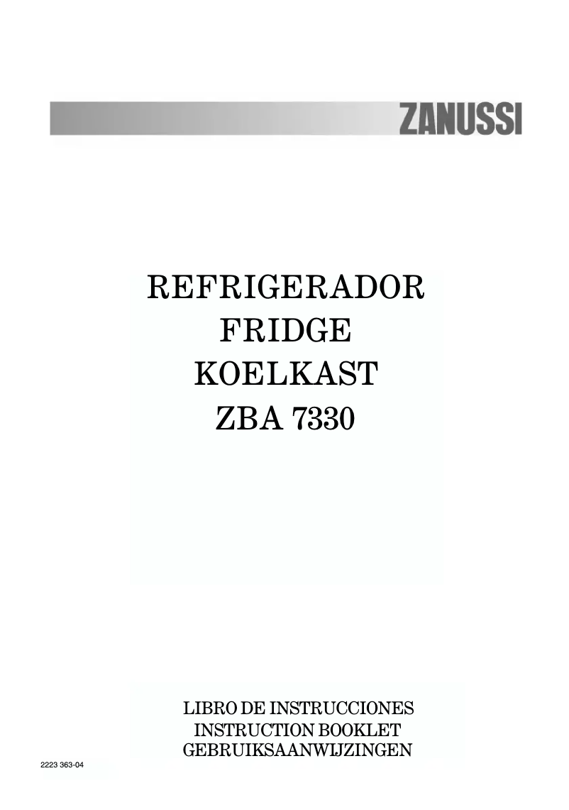 Page 1 de la notice Manuel utilisateur Zanussi ZBA7330