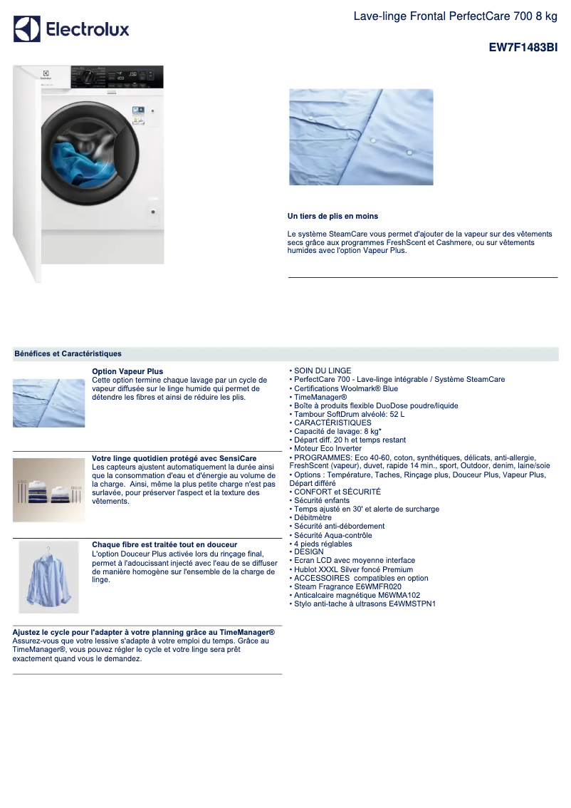 Page n°1 - Fiche technique Electrolux EW7F1483BI