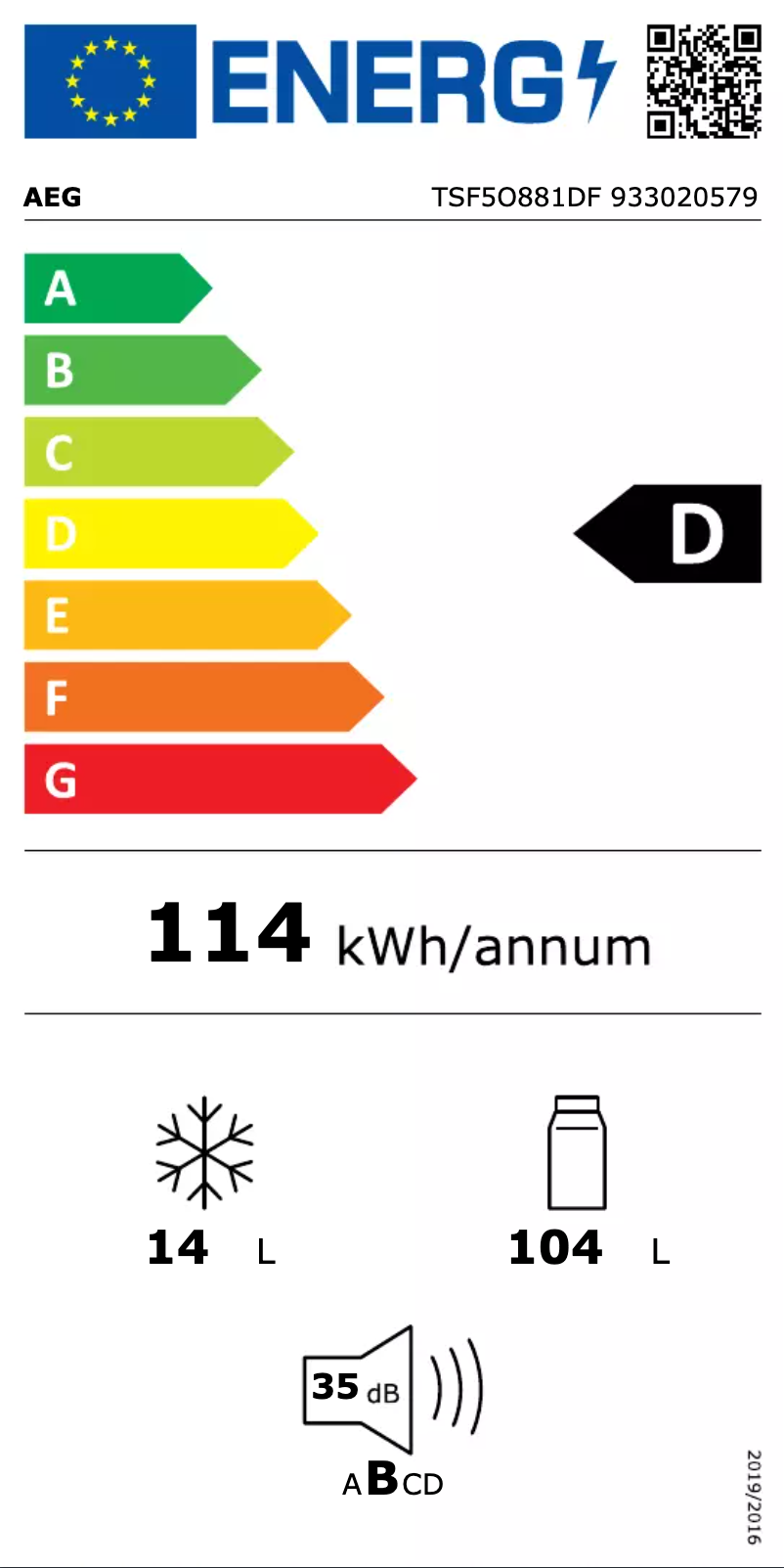 Page n°1 - Label énergétique AEG TSF5O881DF