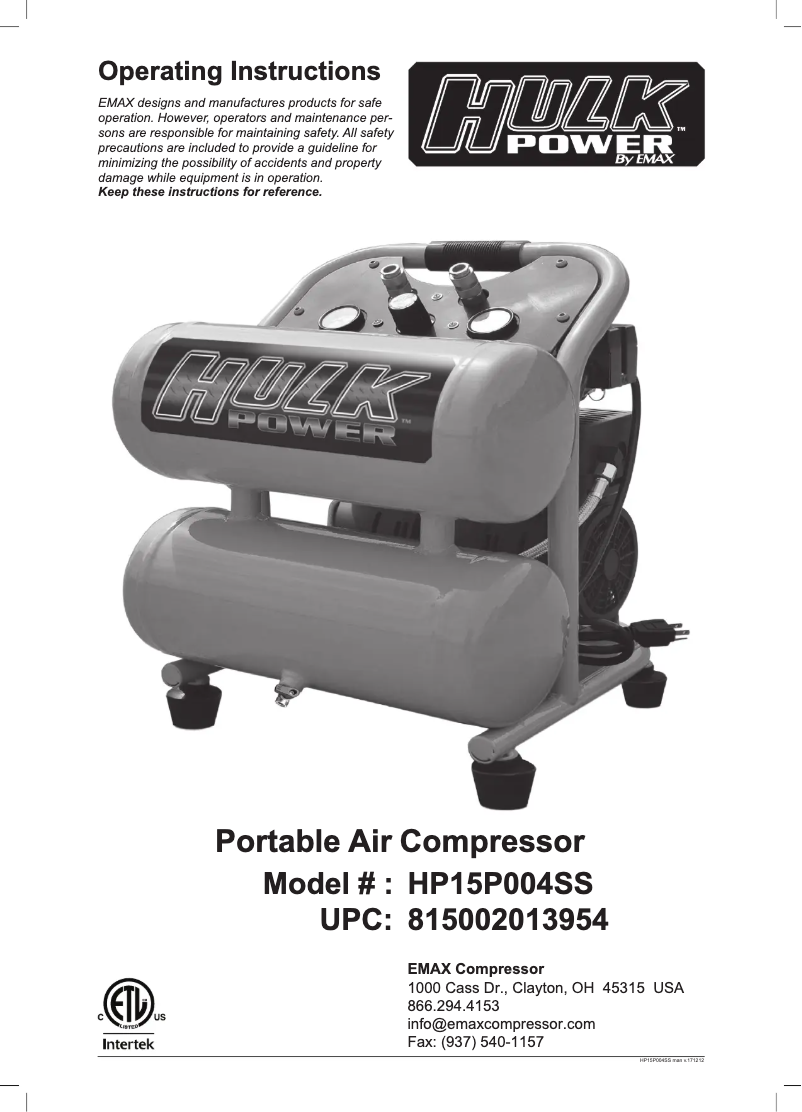 Page 1 de la notice Manuel utilisateur Hulk Power HP15P004SS