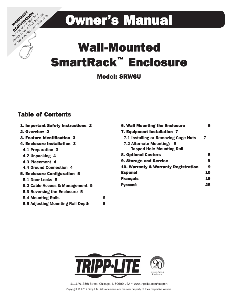 Page 1 de la notice Manuel utilisateur Tripp Lite SmartRack SRW6U