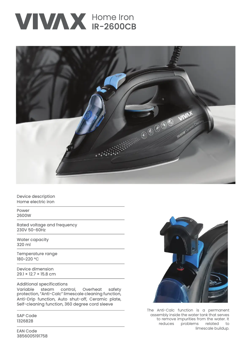 Page n°1 - Fiche technique Vivax IR-2600CB