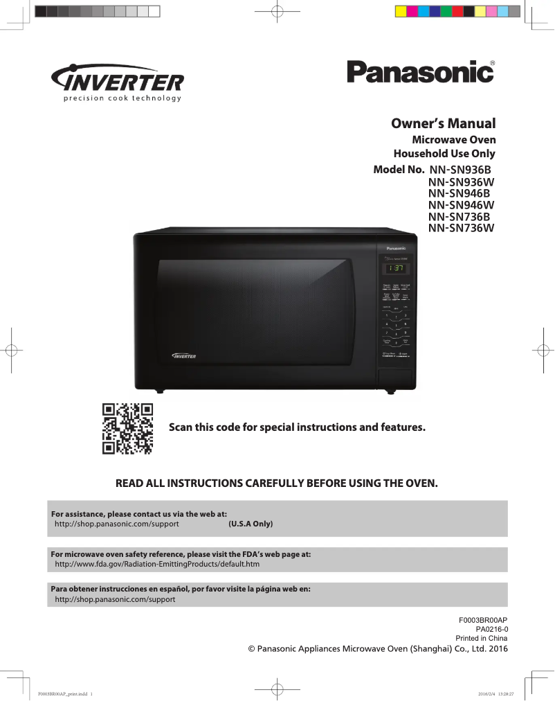 Page 1 de la notice Manuel utilisateur Panasonic NN-SN736B