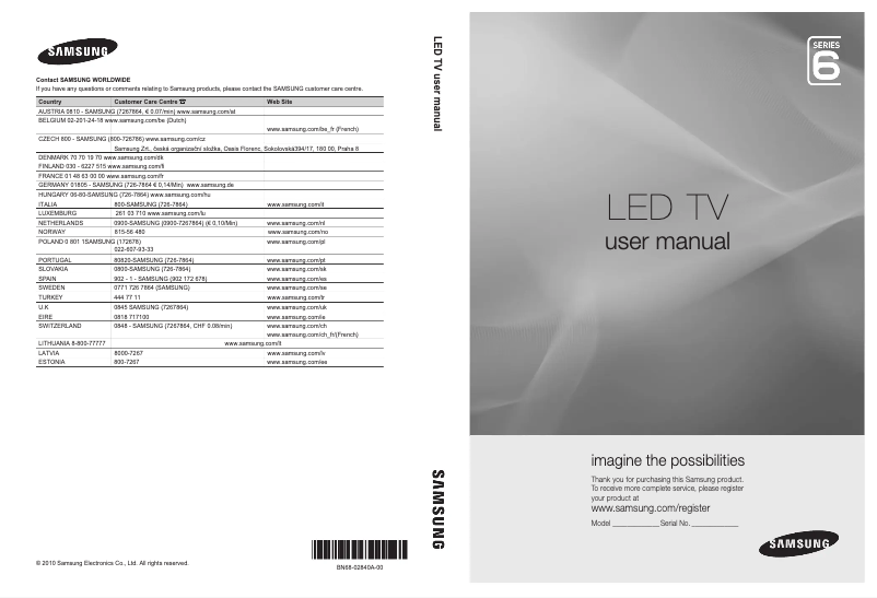 Page 1 de la notice Manuel utilisateur Samsung UE37C6620