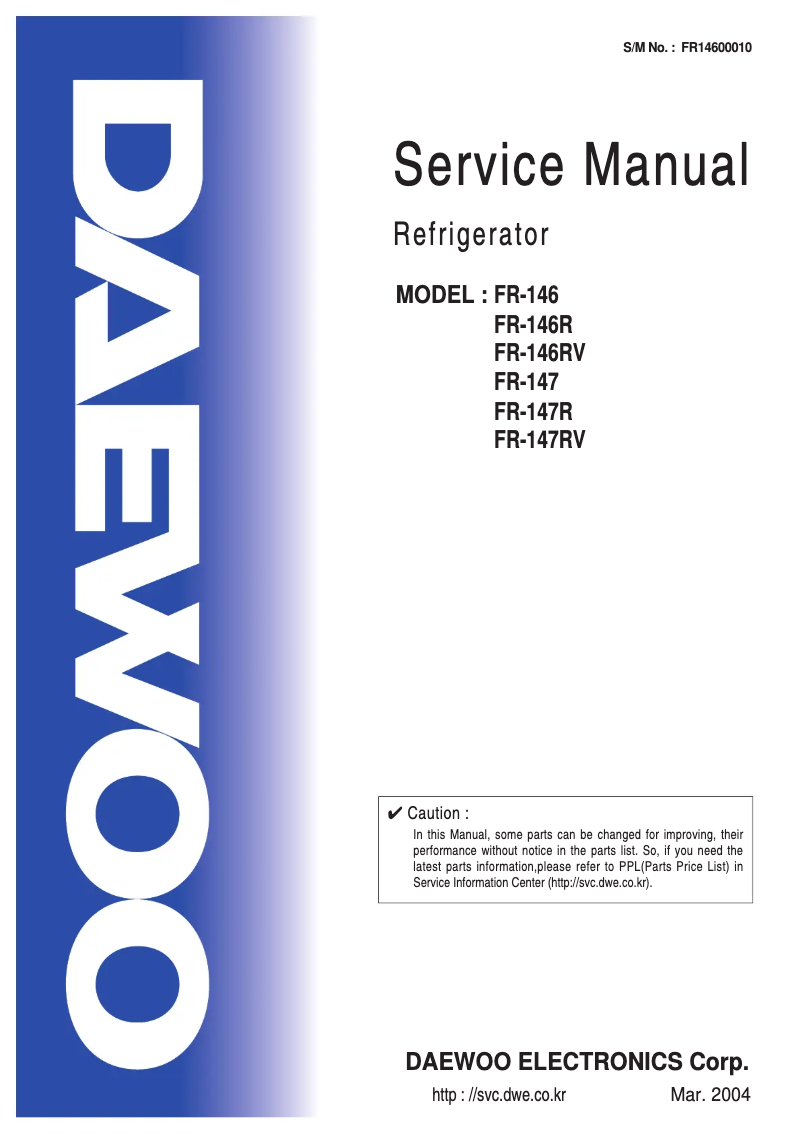 Page 1 de la notice Manuel utilisateur Daewoo FR-146RSV