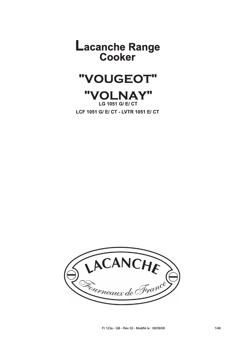 Página 1 del manual Manual de usuario Lacanche LCF 1051 CT