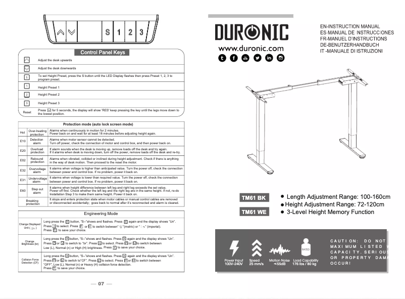 Page 1 de la notice Manuel utilisateur Duronic TM61