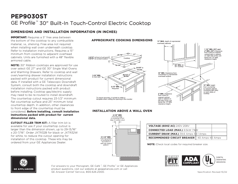 Page 1 de la notice Fiche technique GE Profile PEP9030STSS