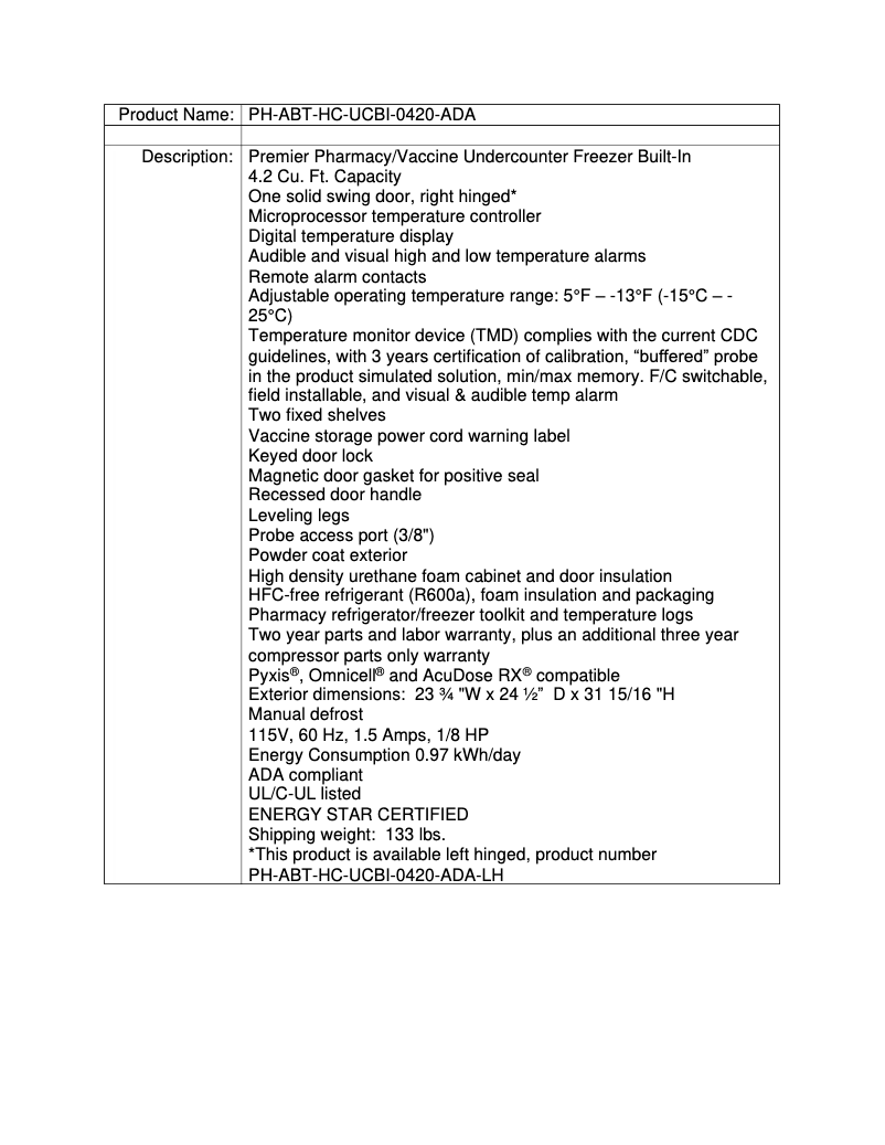 Page 1 de la notice Fiche technique American BioTech Supply ABT-HC-UCBI-0420-ADA