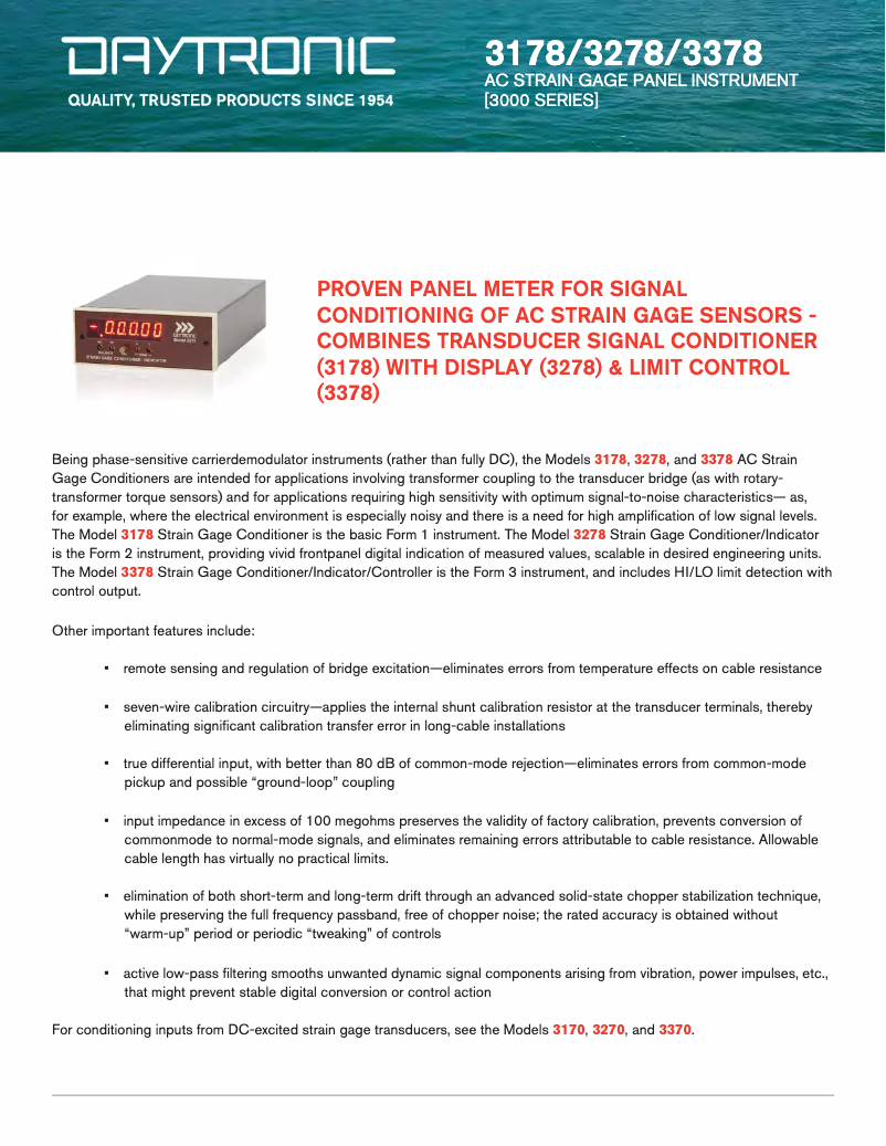 Page 1 de la notice Fiche technique Daytronic 3278CF