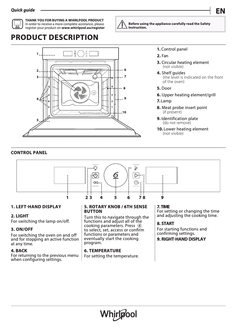 Page 1 de la notice Manuel d'utilisation et d'entretien Whirlpool AKZ9 6290 WH