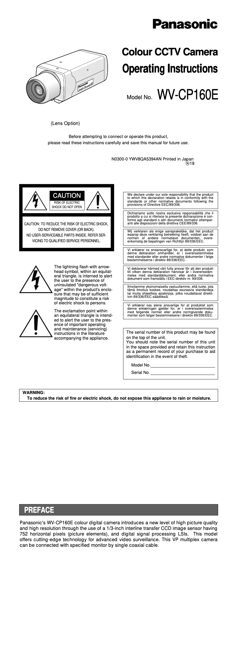Page 1 de la notice Manuel utilisateur Panasonic WV-CP160