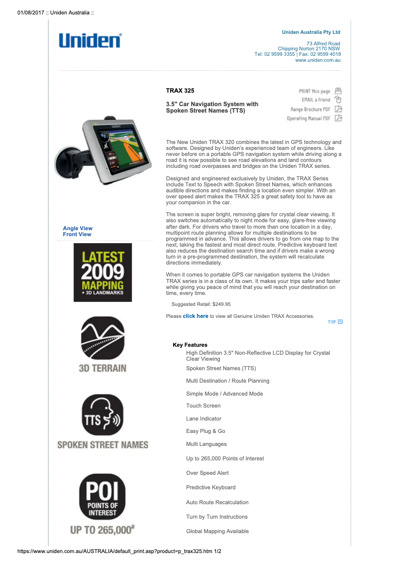 Page n°1 - Manuel utilisateur Uniden TRAX 325