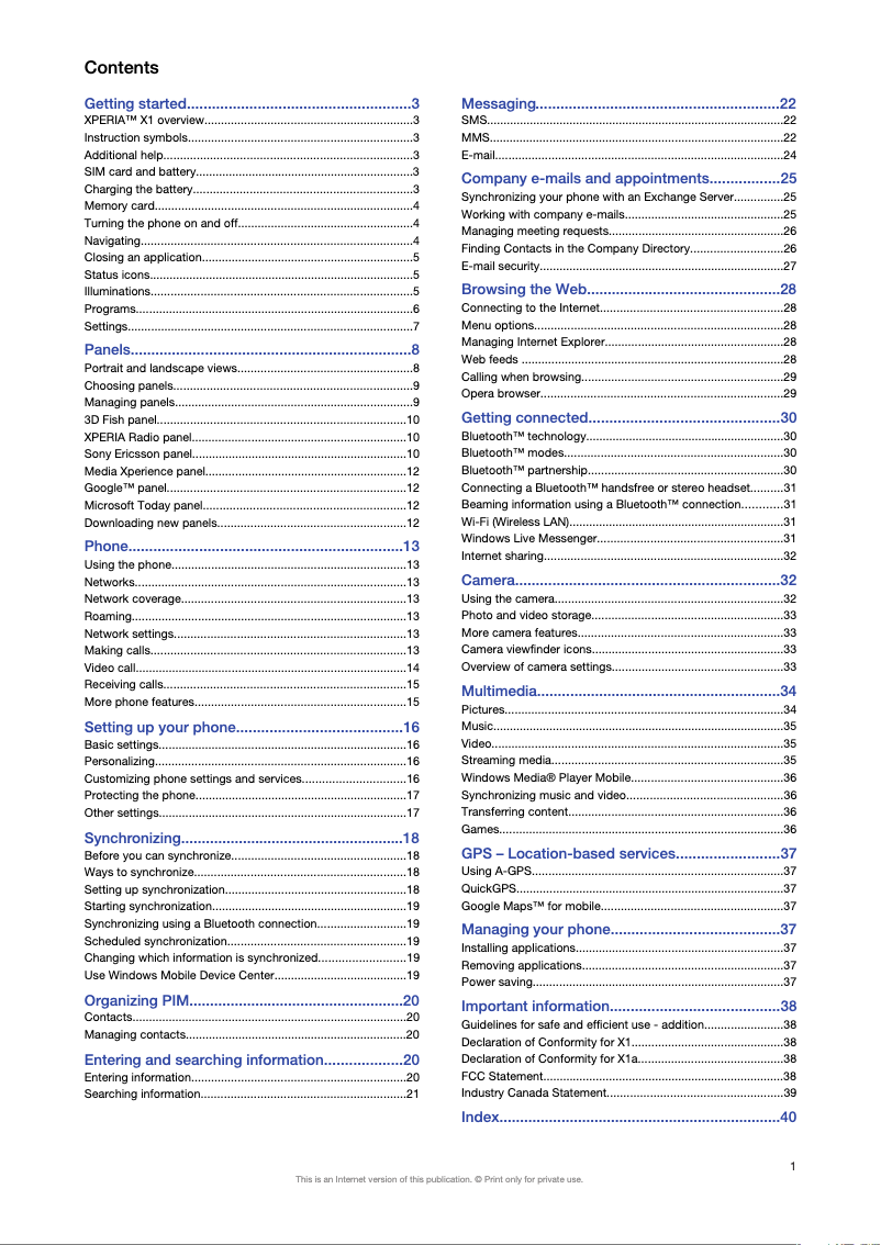 Página 1 del manual Manual de usuario Sony Xperia X1