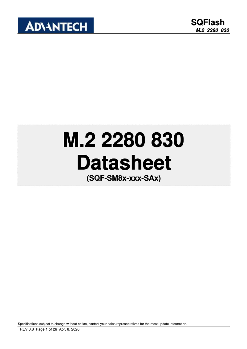 Page n°1 - Manuel utilisateur Advantech SQF-SM8 830