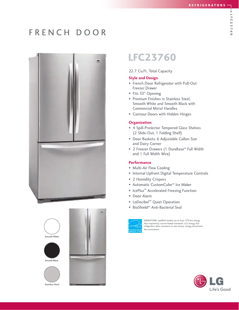 Page 1 de la notice Fiche technique LG LFC23760ST