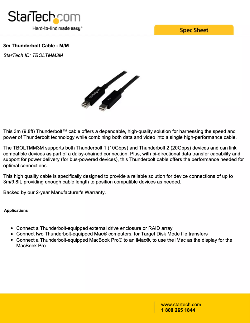 Page n°1 - Manuel utilisateur StarTech.com TBOLTMM3M