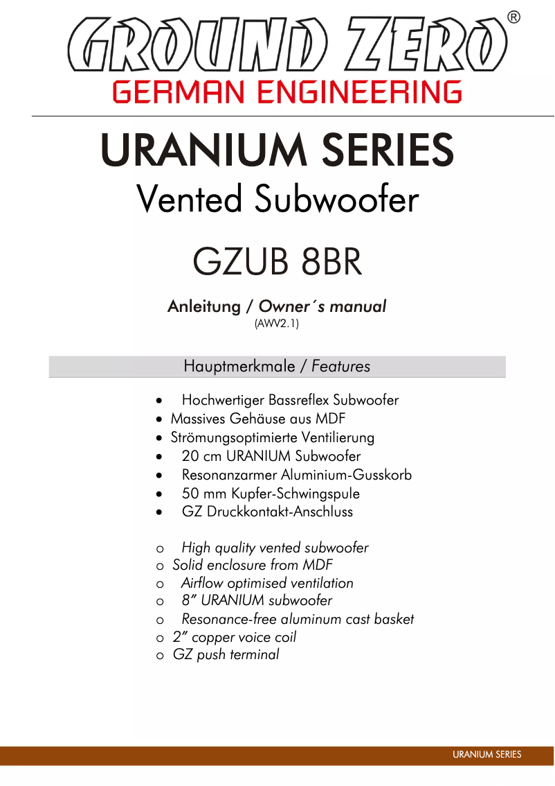 First page image of the manual for GZUB 8BR