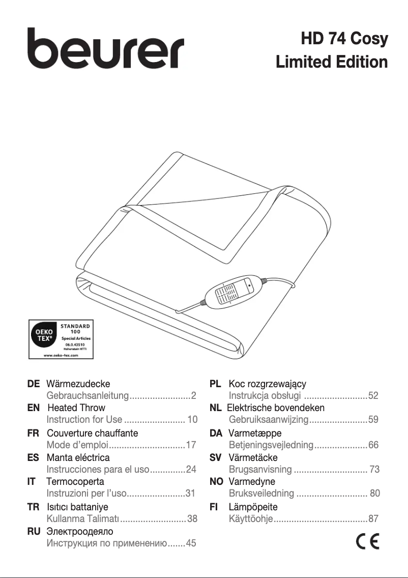 Page n°1 - Manuel utilisateur Beurer HD 74 Cosy