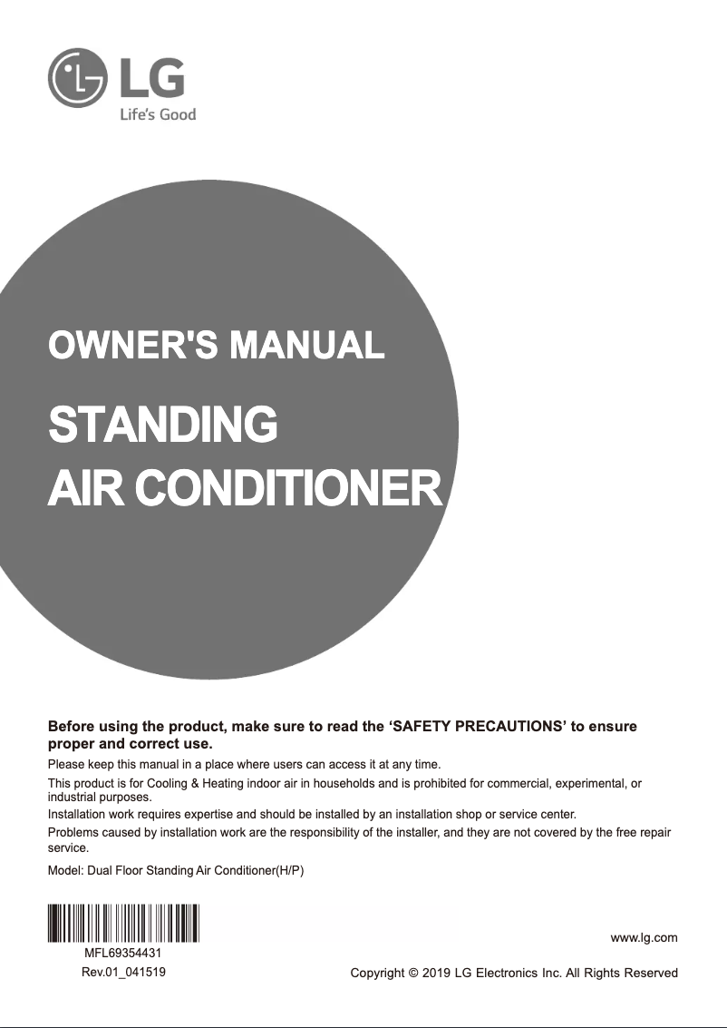 Page 1 de la notice Manuel utilisateur LG F4NW24MPRY0