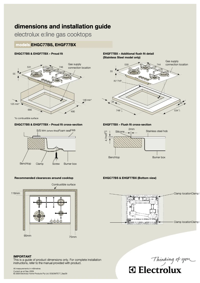 Page 1 de la notice Guide d'installation Electrolux EHGC77BS