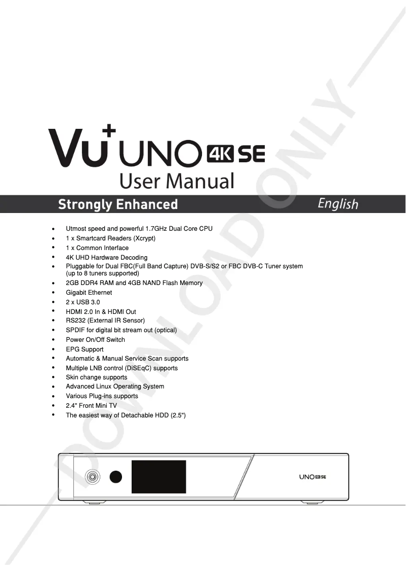 Page n°1 - Manuel utilisateur Vu+ UNO 4K SE