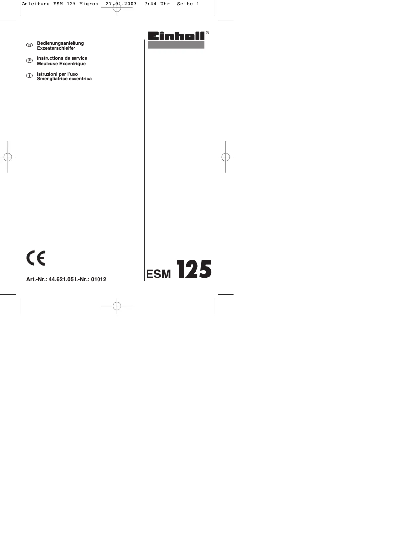 Page n°1 - Manuel utilisateur Einhell ESM 125