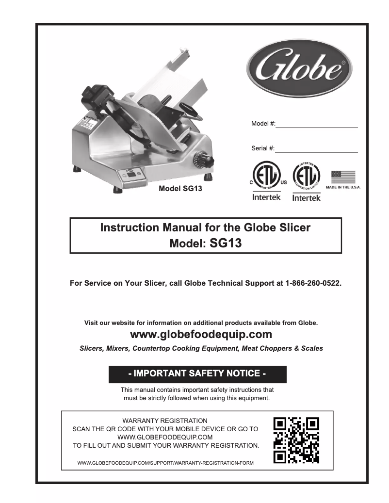 Page n°1 - Manuel utilisateur Globe SG13