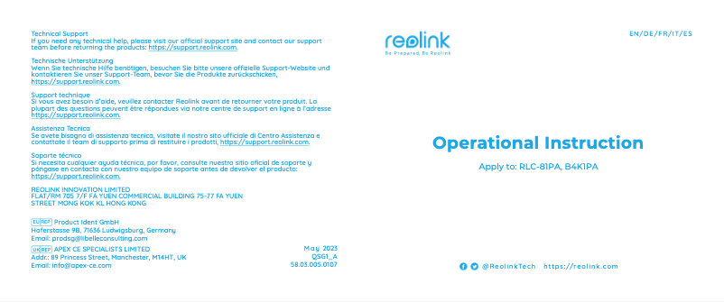 Page n°1 - Manuel utilisateur Reolink RLC-81PA