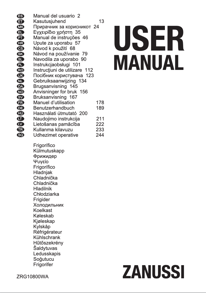 Page n°1 - Manuel utilisateur Zanussi ZRG10800WA