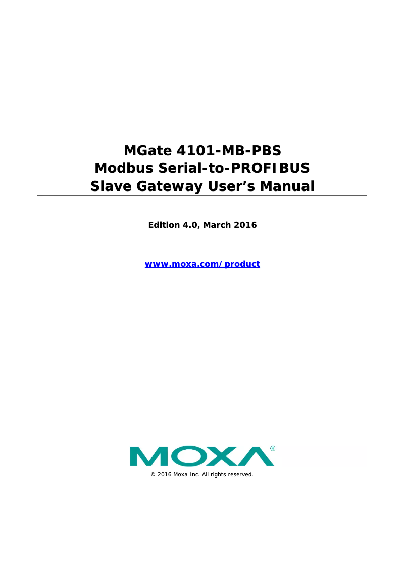 Page n°1 - Manuel utilisateur Moxa 4101I-MB-PBS