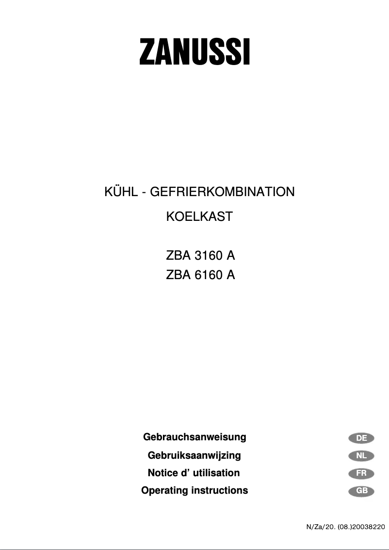 Page 1 de la notice Manuel utilisateur Zanussi ZBA6160A