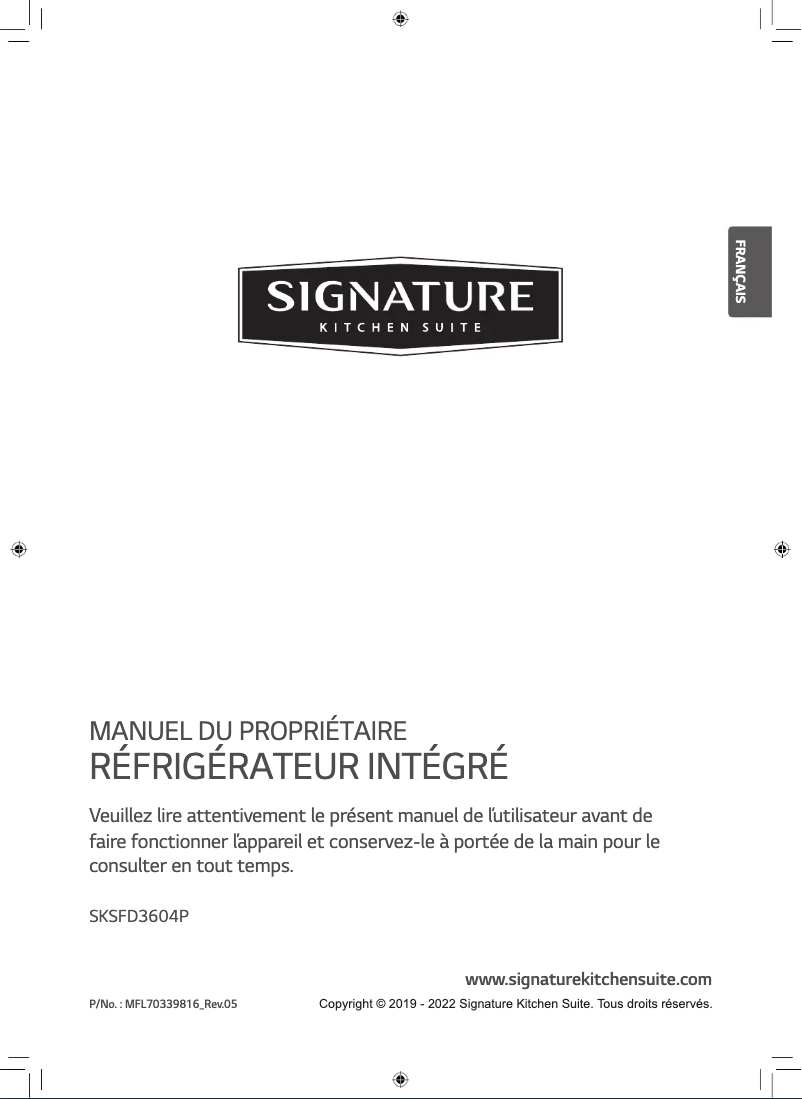 Page 1 de la notice Manuel utilisateur LG SKSFD3604P