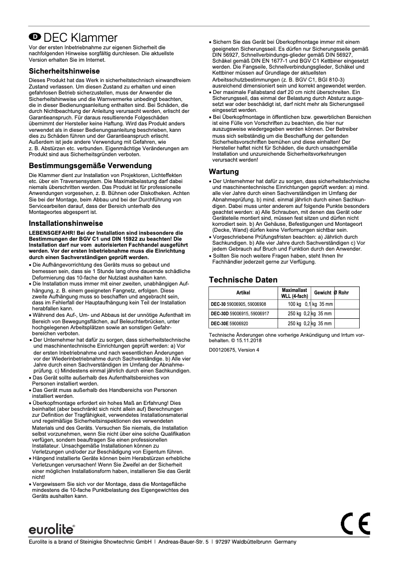 Page 1 de la notice Manuel utilisateur Eurolite DEC-30E