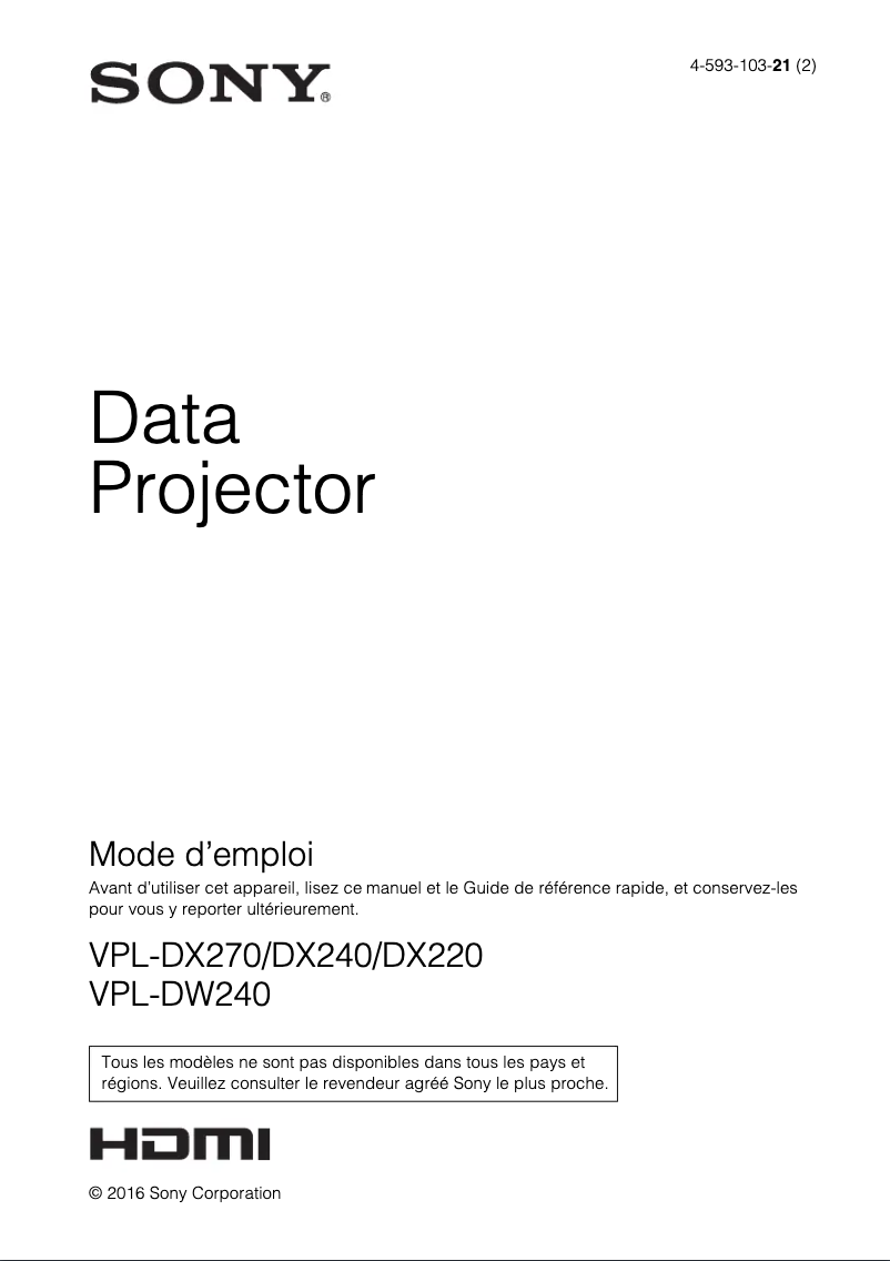 Page n°1 - Manuel utilisateur Sony VPL-DX220