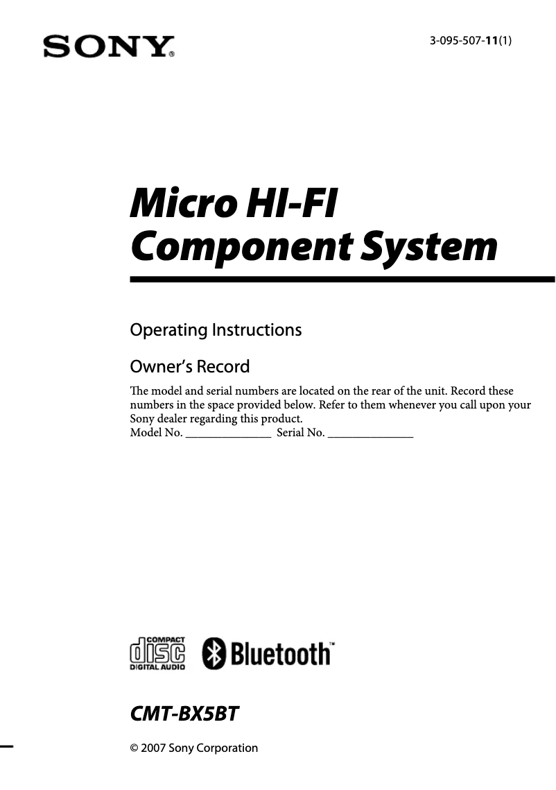 Página 1 del manual Manual de usuario Sony CMT-BX5BT