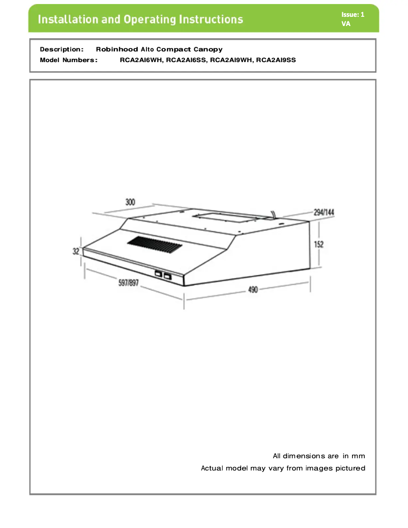 Page n°1 - Guide d'installation Robinhood RCA2AI6WH